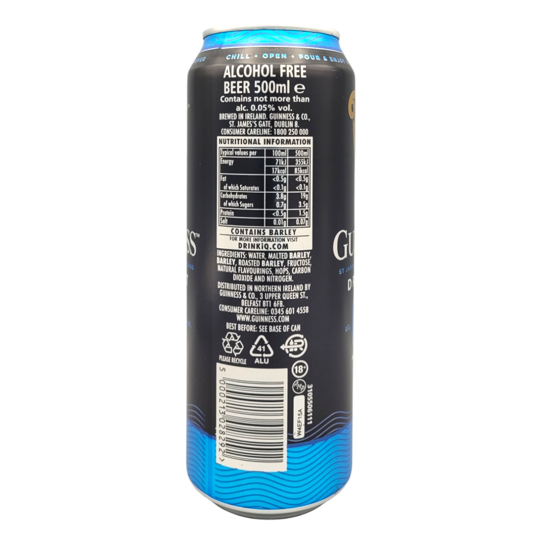 Guinness 500ml 0.0%, alcohol-free can ingredients