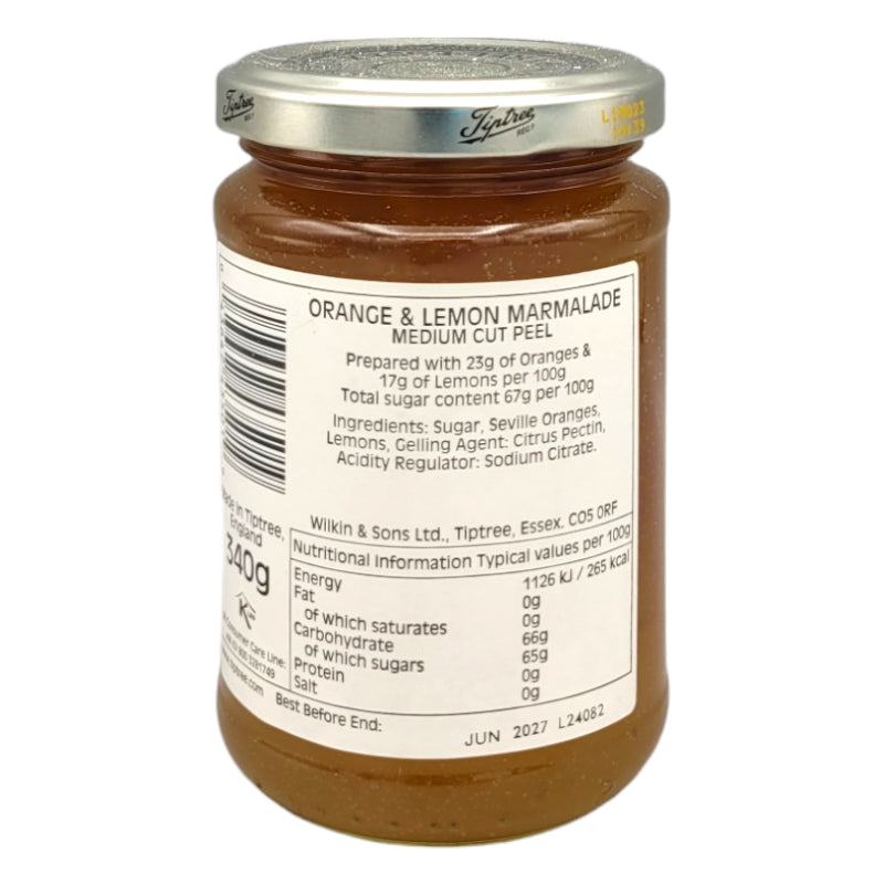 Tiptree Orange and Lemon, 340g ingredients